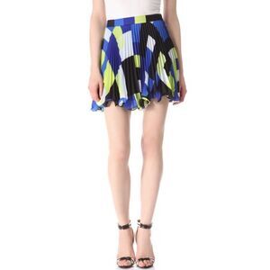 Vintage Milly of New York Geometric Pleated Mini Skirt Blue Green Black Sz 6 USA